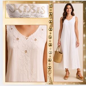 Vintage HiBis,Lace Works, Antique White Embroidered Rayon Dress,EUC, Size XL